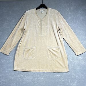 Sonia Rykiel Paris Top Womens Size XL Beige Long Sleeve Velvet Tunic Top